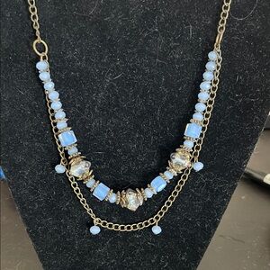 Chic Blue and Gold Beaded Necklace
